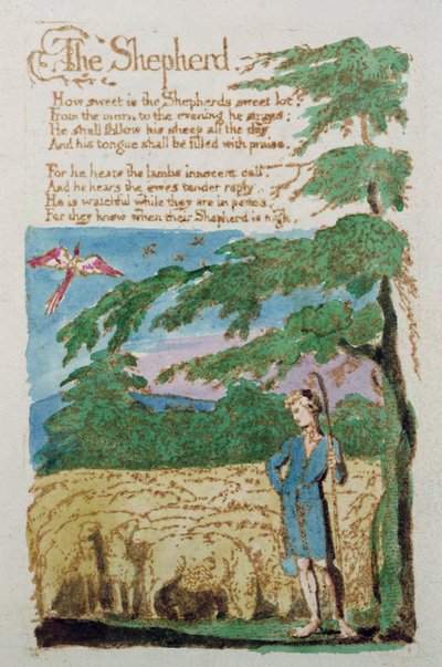 羊飼い、イノセンスの歌、1789年（色のエッチング） 作： William Blake